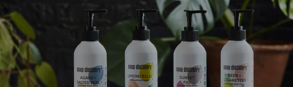 image of all body washes in a lifestyle setting with plants