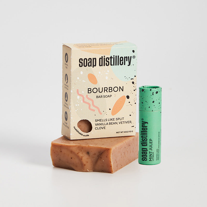 image of Soap Distillery's Bourbon Bar Soap and Mint Julep Lip balm